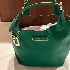 DKNY Vibrant Green Tote with Gold Accents